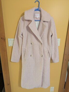 Jillian Harris xs long pink teddy bear coat euc